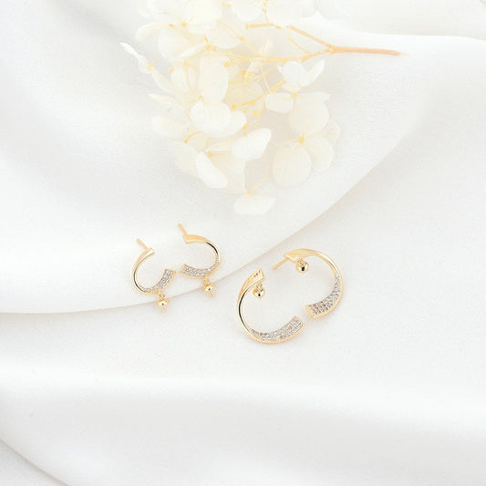 4 Halbkreis-Gürtel-Ohrstecker, mit Strasssteinen verziert, 14-Karat-GF-Ohrring, halbgebohrte Perle, Rohling