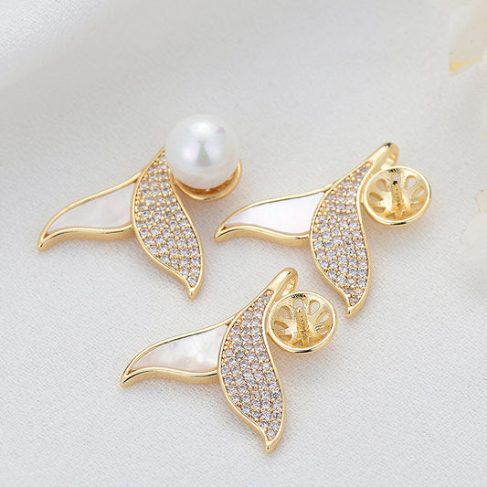 2 Meerjungfrau Walschwanz Charm Anhänger Strass verziert 14K GF halb gebohrte Perle Perlenrohling