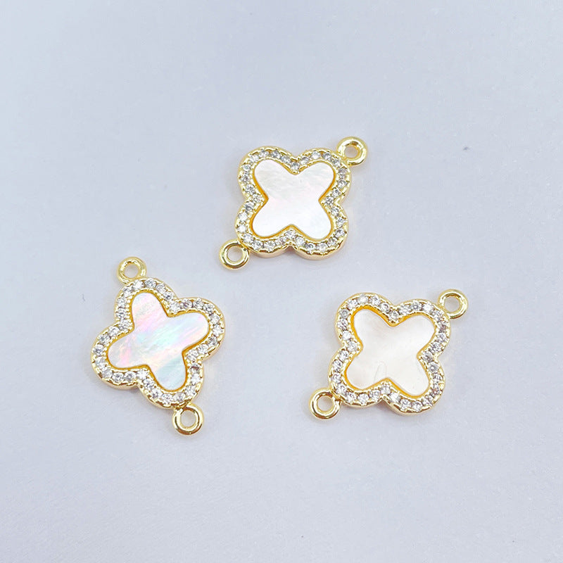 2 connecteurs de charme floral croisé à double boucle, coque strass embellie 14K GF