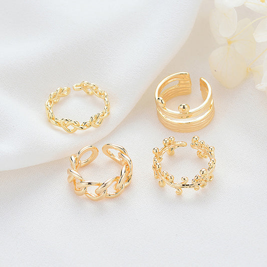 2 Statement-Ring mit offenem Kreis und hohler Rankenherzkette, 14 Karat GF