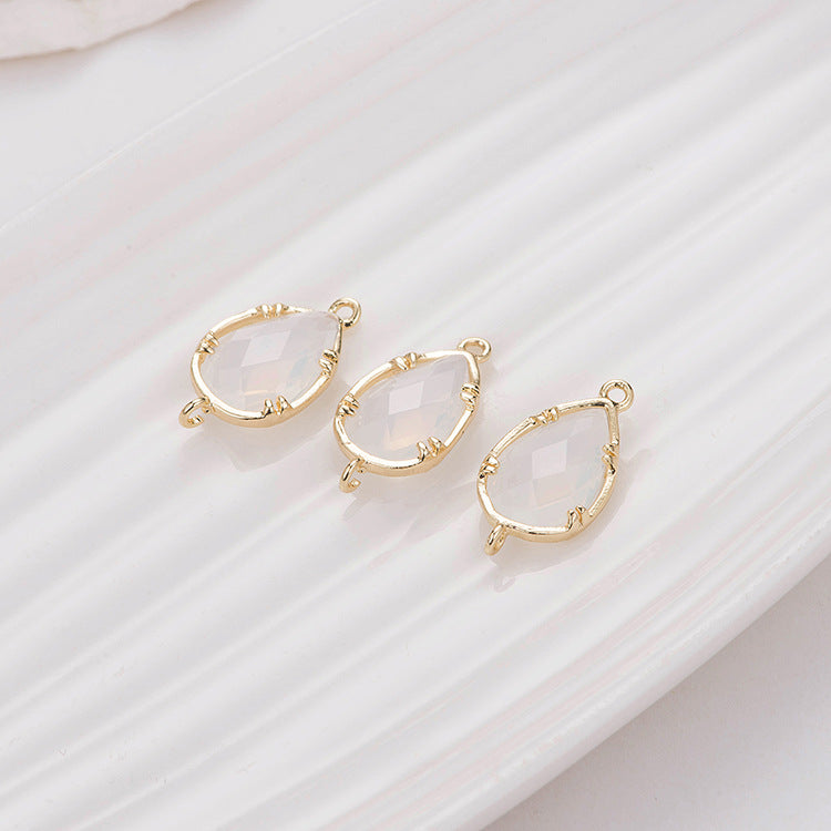 2 connecteurs de charme en forme de goutte d'eau à double boucle, strass à facettes embellis 14K GF