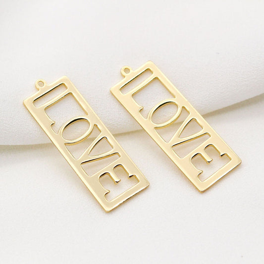 10 pendentifs à breloques rectangulaires en forme de pièce d'amour 14K GF