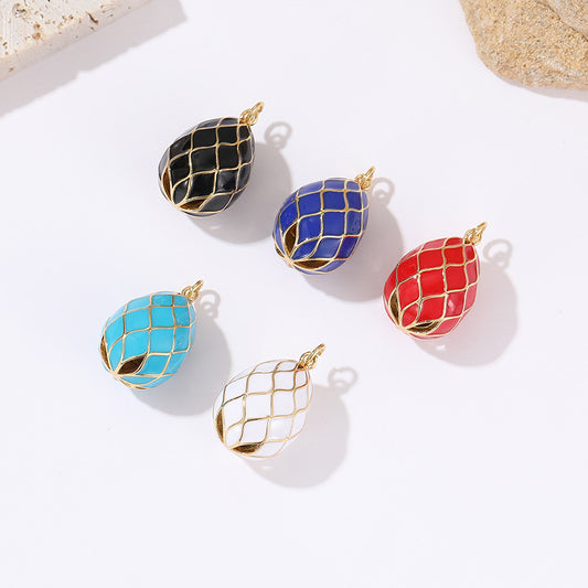 2 Wellengitter Osterei Charm Anhänger Emaille Epoxid Strass 14K GF