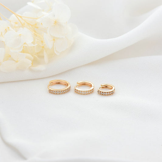 4 Hollow Circle Hoop Earrings Rhinestone Embellished 14K GF Earing