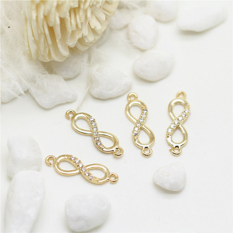 10 connecteurs de charme infini à double boucle ornés de strass 14K GF