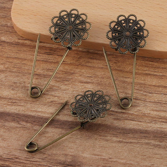 200 Filigrane Floral Charm Safe Broche Bronze Antique 22mm Cabochon Base Vierge Réglage des Pierres Précieuses