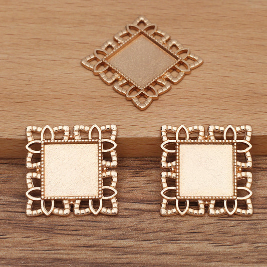 50 Square Floral Charm Pendant 18KGP 12x12mm Cabochon Blank Base Gemstone Piece Setting