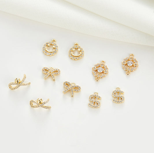 2 Schleife Blumen Geld Lächeln Gesicht Charm Anhänger Strass verziert 14K GF