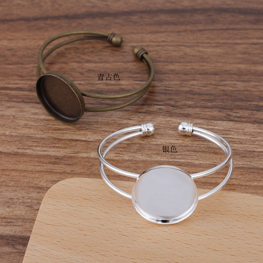 5 High Edge Bezel Cup Open Circle Bangle 18KGP 25mm Round Cabochon Blank Base Gemstone Setting