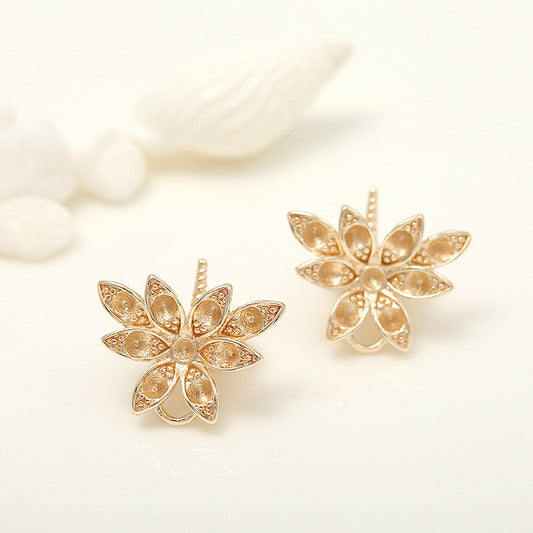 5 florale Charm-Anhänger mit Strass verziert, 14K GF, halbgebohrte Perle, Rohling