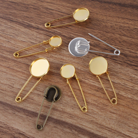 50 Bezel Cup Safe Brooch Pin 18KGP 12mm 14mm 16mm 18mm 20mm Round Cabochon Blank Base Gemstone Piece Setting