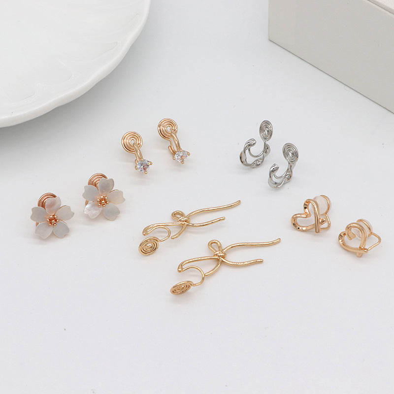4 Spiral Ear Clips No Piercing Earring Rhinestone Embellished 14K GF Earing