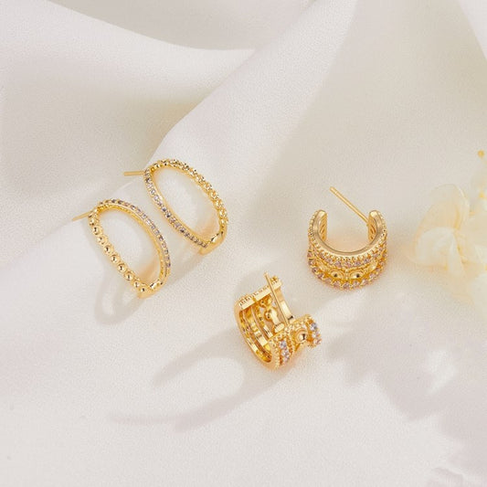 4 runde, quadratische, kreisförmige Schmetterlings-Ohrstecker, Strassverzierung, 14K GF-Ohrring, halbgebohrte Perle, Rohling