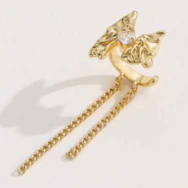 4 Ohrklemmen mit Schleife, Kletter-Ohrring, kein Piercing, mit Strasssteinen verziert, 14-Karat-GF-Ohrring