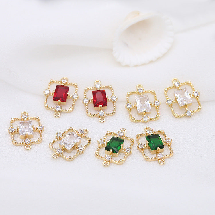 5 pendentifs à breloques rectangulaires, connecteur à double boucle, ornés de strass, 14K GF