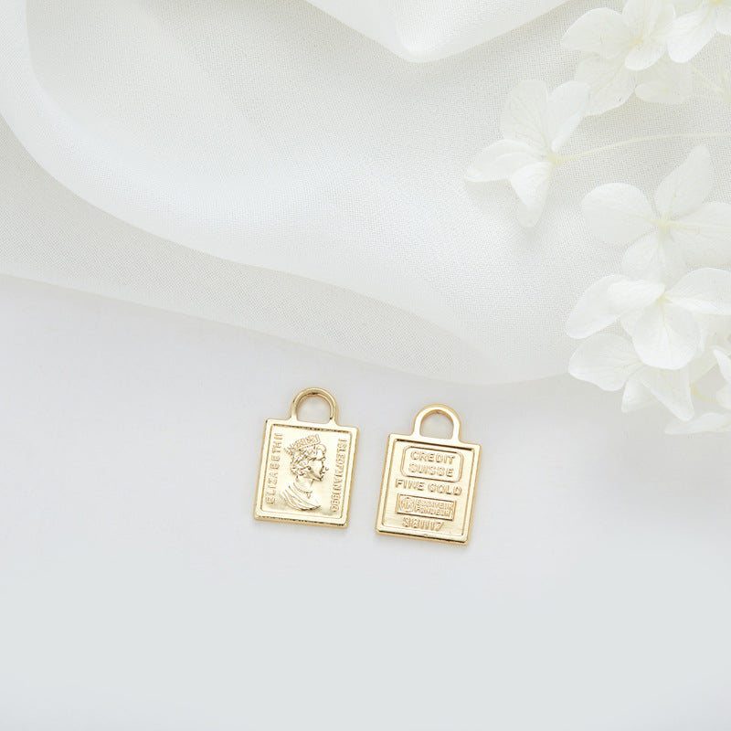 2 Queen Coin Prince Square Round Heart Diamond Tag Charm-Anhänger 14K GF