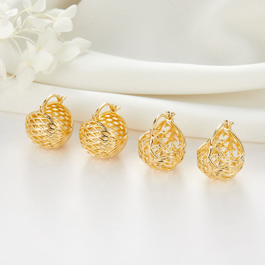 4 hohle Weste-Korb-Creolen, 14-karätige GF-Ohrringe