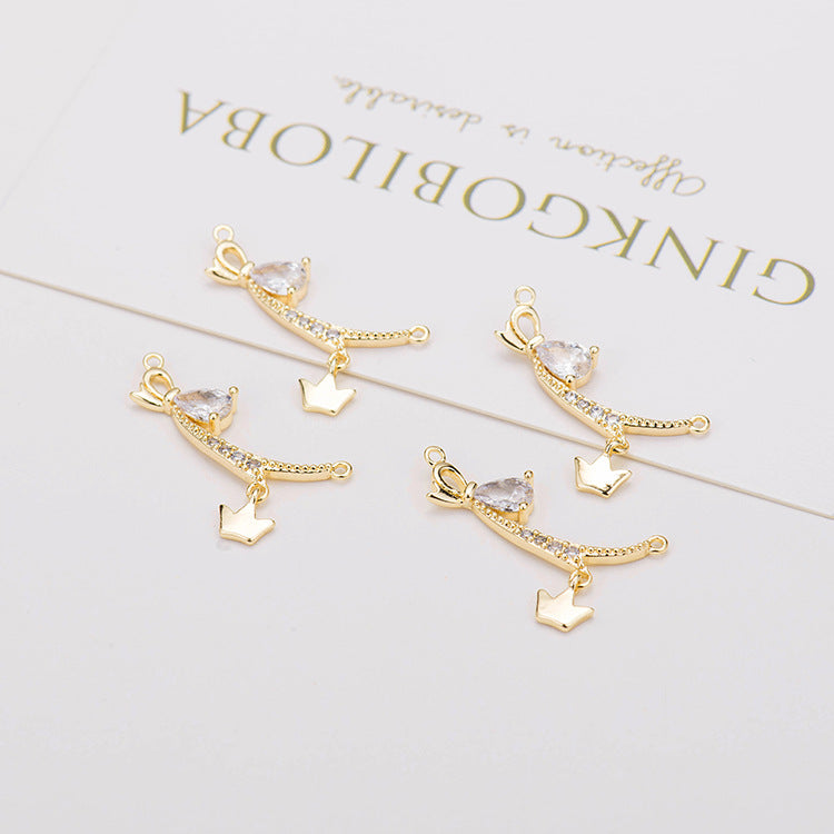 2 connecteurs de branche de charme de couronne à double boucle ornés de strass 14K GF
