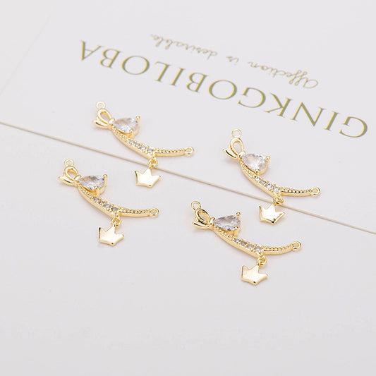 2 connecteurs de branche de charme de couronne à double boucle ornés de strass 14K GF