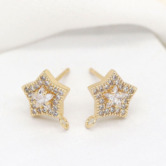 Boucles d'oreilles à tige 4 étoiles avec boucle 14K GF ornées de strass