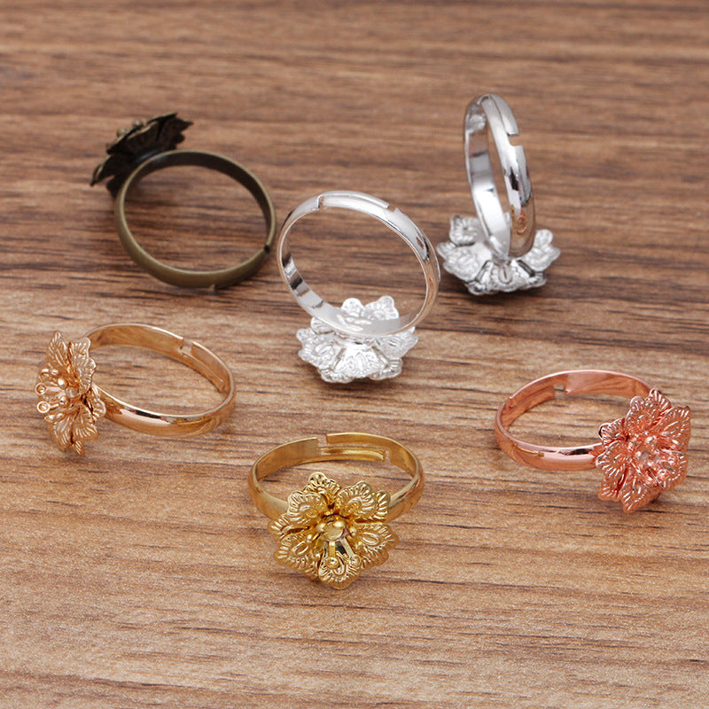 Bague circulaire ouvrante à breloque florale en filigrane, 100, 18KGP, 5mm, ronde, non poreuse, Base vierge, sertissage de pierres précieuses