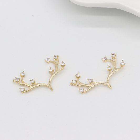 2 pendentifs à breloques en corne de renne à boucles multiples ornés de strass 14K GF