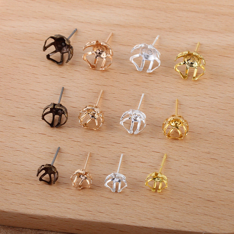 200 filigrane Blumen-Ohrstecker, 18 kg, 6 mm, 8 mm, 10 mm, runde, porenfreie Perlen-Rohlingsbasis, Edelsteinfassung