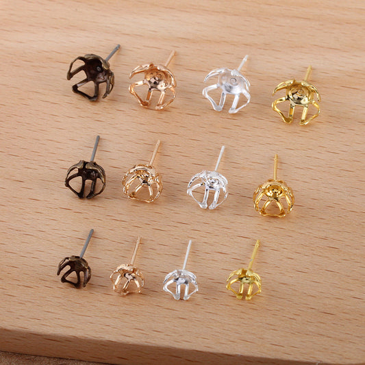 200 Filigree Floral Stud Earrings 18KGP 6mm 8mm 10mm Round Nonporous Bead Blank Base Gemstone Setting