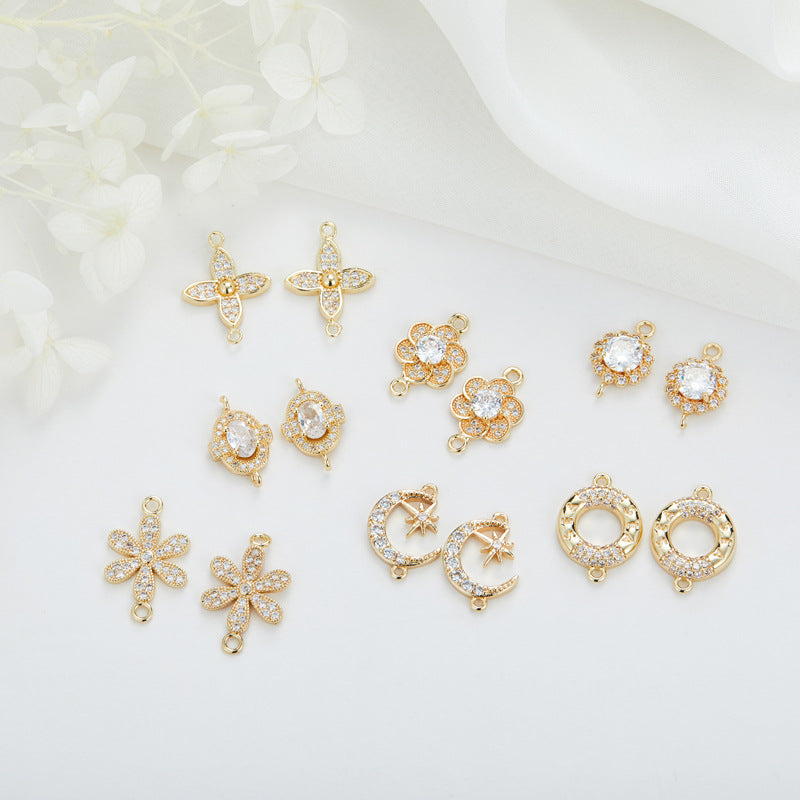 2 Double boucle Floral Cercle Lune Ovale Charme Connecteur Strass Embelli 14K GF