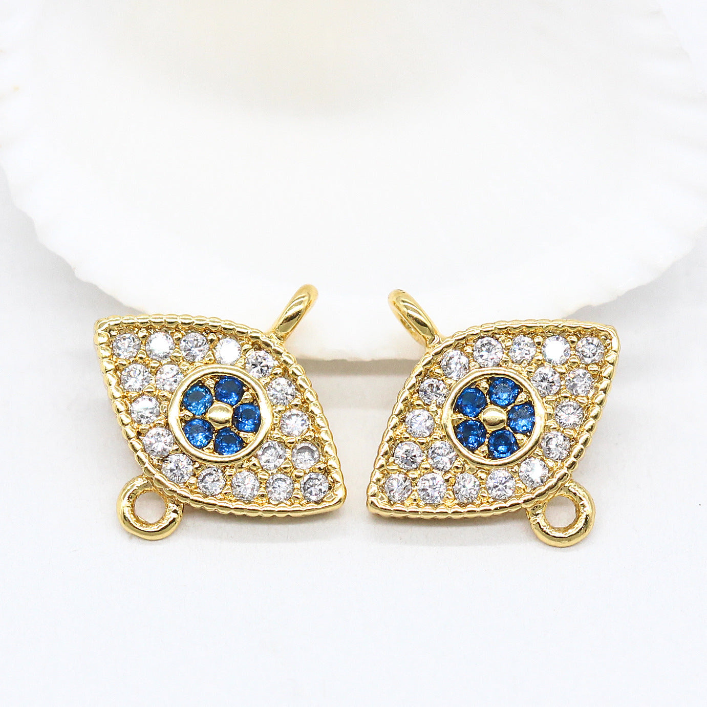 20 connecteurs de charme mauvais œil à double boucle ornés de strass 14K GF