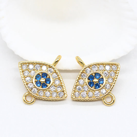 20 connecteurs de charme mauvais œil à double boucle ornés de strass 14K GF