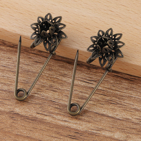 200 Filigrane Floral Charm Safe Broche Antique Bronze 6mm Rond Non Poreux Base Vierge Serti De Pierres Précieuses