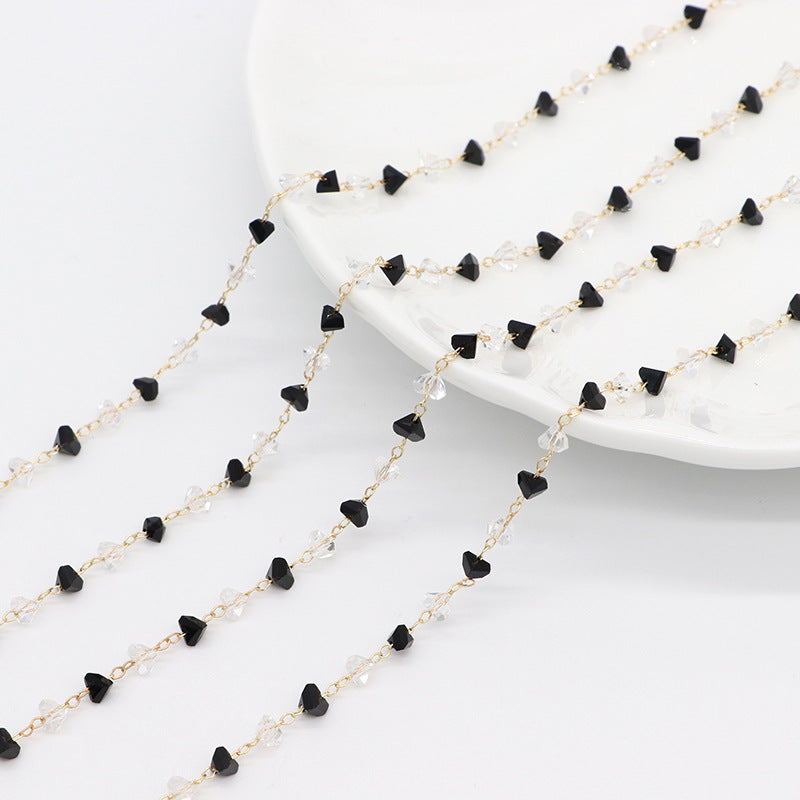 Chaîne de perles de cristal à facettes de 2 mètres, ornée de strass 14K GF