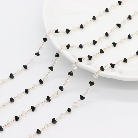 Chaîne de perles de cristal à facettes de 2 mètres, ornée de strass 14K GF