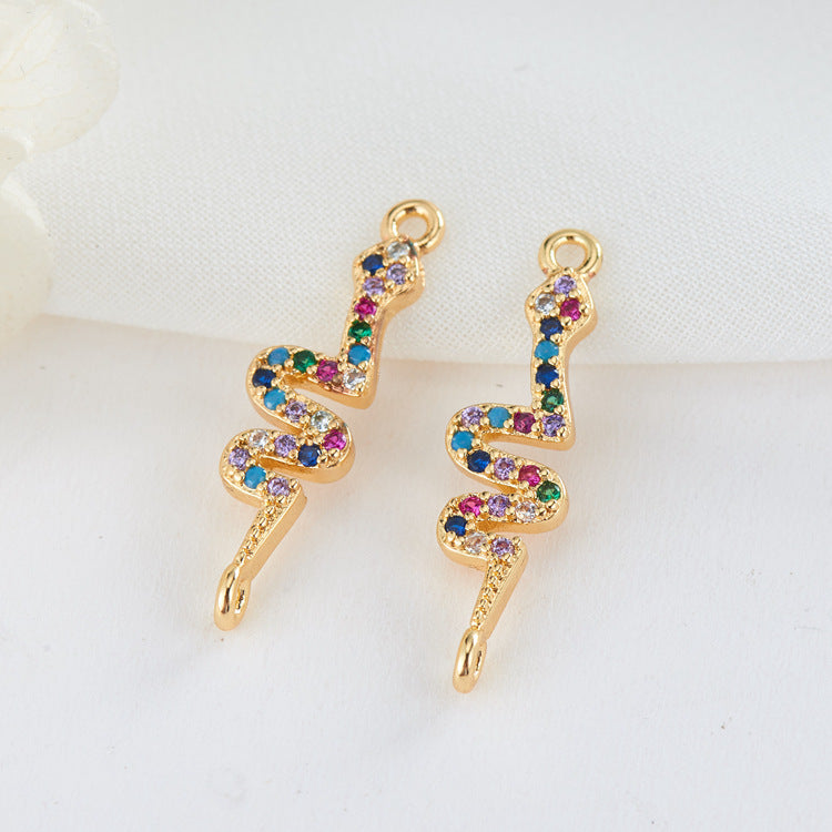 Snake Charm Pendant Rhinestone Embellished 14K GF