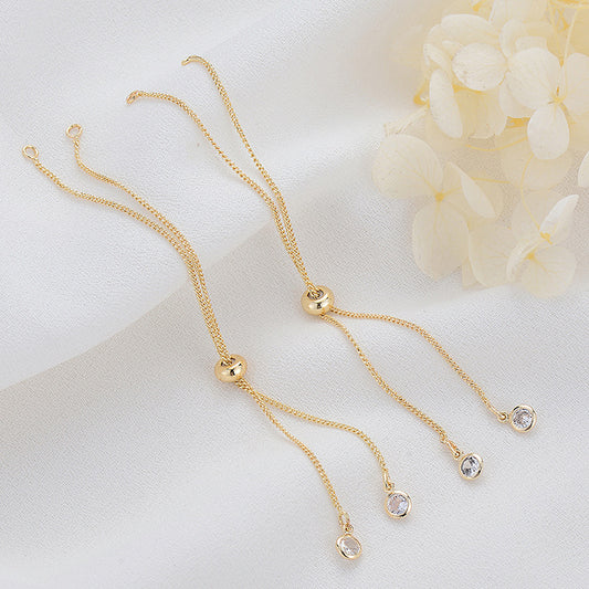 2 verstellbare, abgerundete Charm-Gliederketten-Armbänder mit Strasssteinen verzierter 14-karätiger GF-Armreif