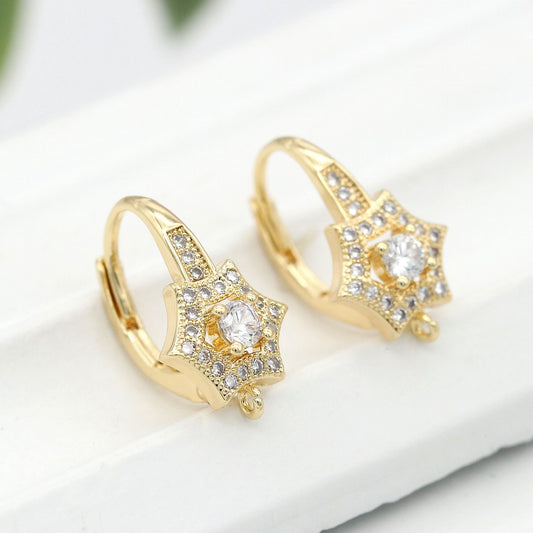 4 boucles d'oreilles rondes florales avec boucle d'oreille ornée de strass 14K GF