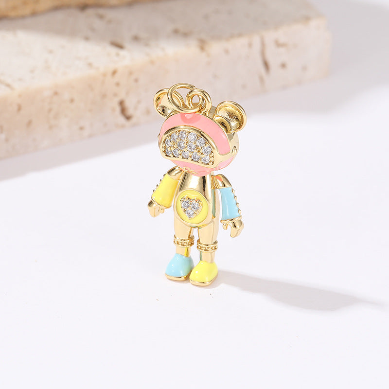 2 Maus Roboter Charm Anhänger Emaille Epoxy Strass 14K GF