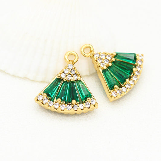 10 Fächer-Charm-Anhänger mit Strasssteinen, 14 Karat GF