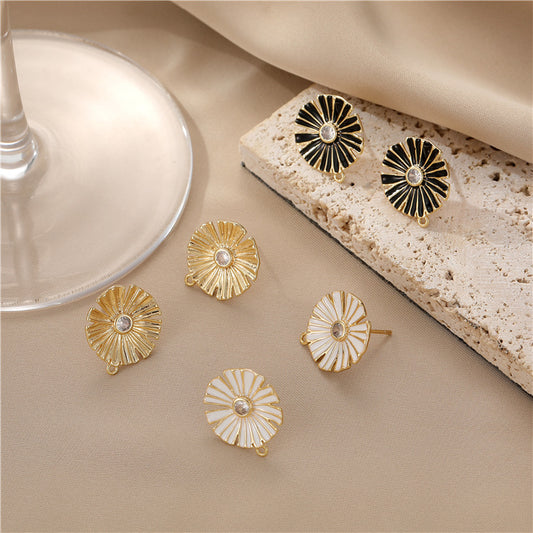 4 boucles d'oreilles florales avec boucle en émail époxy 14K GF strass embellies