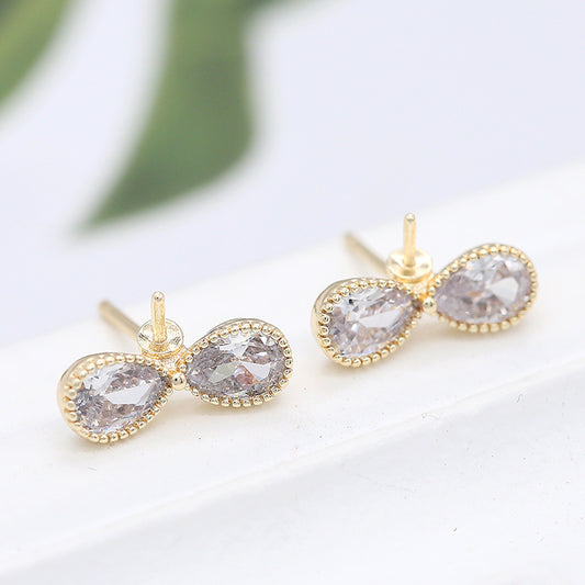 4 boucles d'oreilles à nœud papillon ornées de strass 14K GF, boucles d'oreilles à moitié percées, perle vierge
