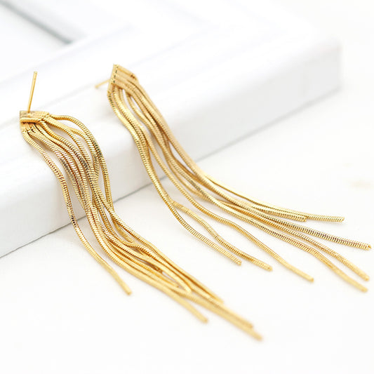 4 boucles d'oreilles à pampilles en chaîne serpent 14K GF Earing