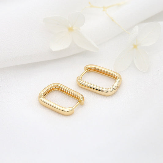 4 boucles d'oreilles créoles rectangulaires brillantes 14K GF Earing