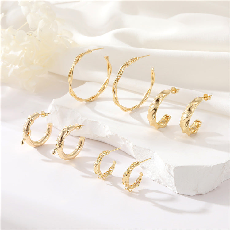 4 boucles d'oreilles créoles épaisses en cercles torsadés 14K GF Earing