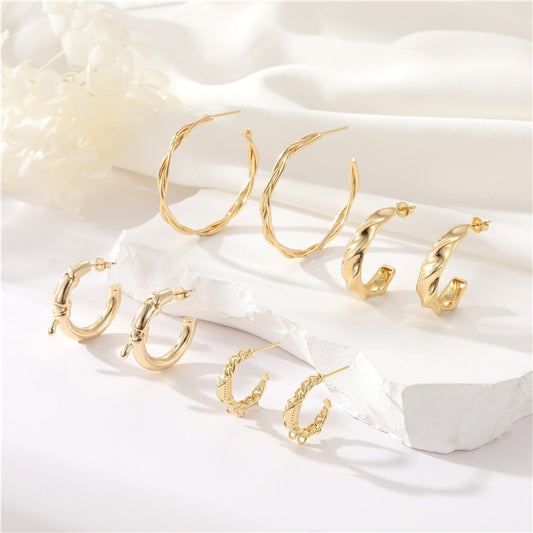 4 boucles d'oreilles créoles épaisses en cercles torsadés 14K GF Earing