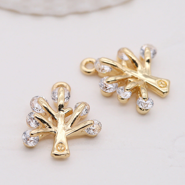 2 pendentif à breloque arbre creux orné de strass 14K GF