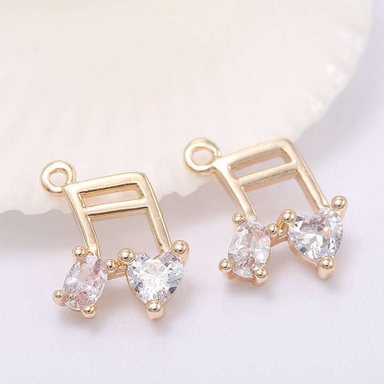 10 Music Sign Charm Pendant Double Looped Link Stud Earrings Rhinestone Embellished 14K GF