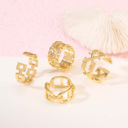 2 Open Circle Chunky Cable Chain Statement Ring 14K GF