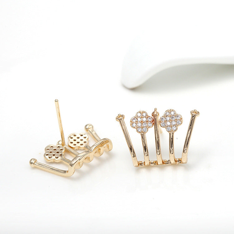 4 florale Meerjungfrauen-Walschwanz-Stern-Ohrstecker, mit Strass verziert, 14K GF-Ohrring, halbgebohrte Perle, Rohling