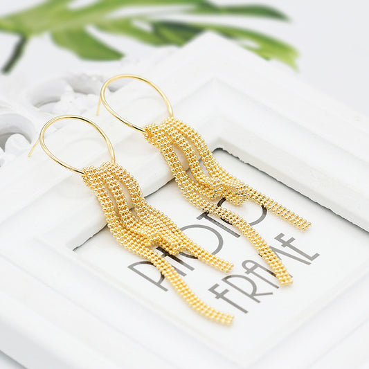 4 boucles d'oreilles à tige en chaîne de perles à trois couches 14K GF